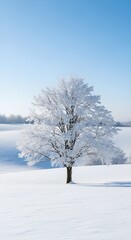 Beautiful Snow-Covered Tree in Winter Landscape