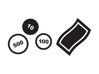 Vector isolated money coins and bill colorless black symbol icon logo infographics glyph on a white background simple minimal graphic element