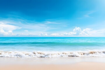 Tranquil waves lapping on sandy shore coastal beach natural landscape serene environment wide-angle view peaceful concept