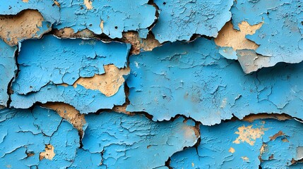 Peeling Blue Paint Wall Close Up