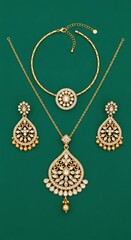 Elegant Gold and Pearl Jewelry Set with Necklace  Earrings  and Bracelet