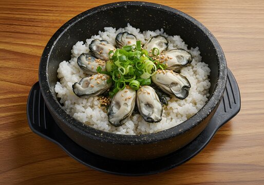 Korean oyster rice bowl for traditional cuisine promotion or food blog thumbnail