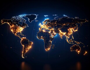 World map with glowing city lights