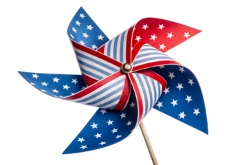 Colorful pinwheel with stars and stripes on clear background