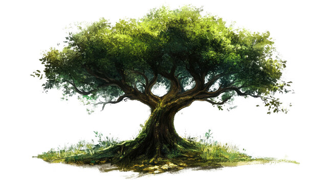 Digital painting of an enchanted forest tree Transparent background, PNG