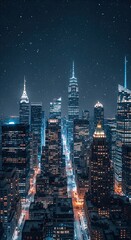 Stunning Night View of New York City Skyline with Illuminated Skyscrapers