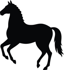 Fototapeta premium A black silhouette of a horse in a prancing pose against a plain white background vector illustration