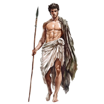 Theseus Greek Mythology, watercolor painting vector, isolated on a white background.