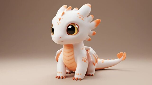 Cute 3 d render of a white and orange baby dragon isolated