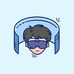 Virtual reality doodle icon. A man wearing vr glasses augmented reality hand drawn vector illustration.