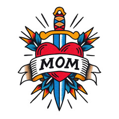 Obraz premium Traditional Tattoo Design Heart, Dagger, and