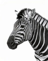 African zebra over white background, no shadow