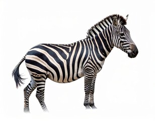 African zebra over white background, no shadow