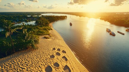 River with Sand Dunes at Sunset