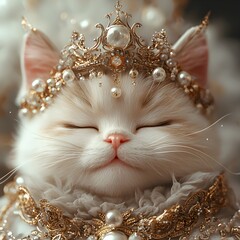 Vintage Cat Wearing Crown in Monochrome