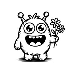 Obraz premium Funny green cartoon monster character with big teeth and happy smile