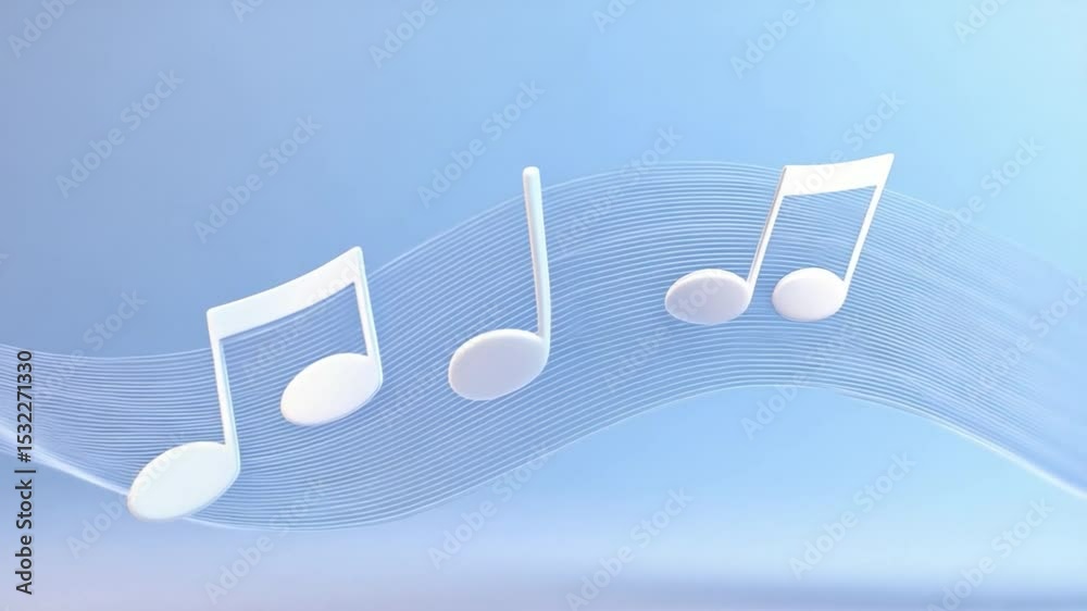 Aufkleber Floating Music Notes: Serene white music notes dance on a gentle blue wave, creating a calming and ethereal atmosphere.