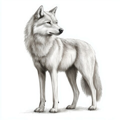 Fototapeta premium Realistic Illustration of a Beautiful White Wolf with Detailed Fur and Graceful Posture