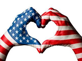 Hands united in heart shape with American flag design