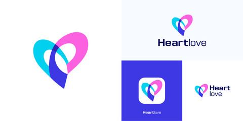Modern love with overlapping shapes colorful, Logo icon design illustration element template, Creative ideas symbol heart sign dynamic vibrant with flat color for brand identity and business company