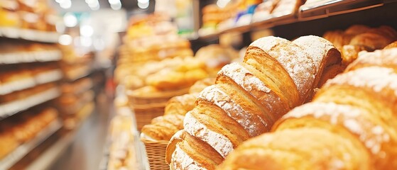 Delicious Bakery Pastry Shop Display Fresh Croissants Bread