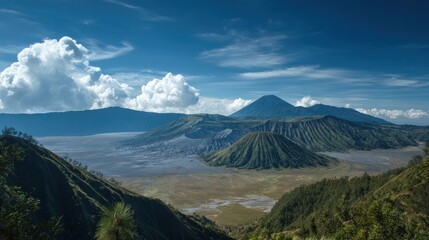 Majestic Landscape of Volcano under a Clear Blue Sky