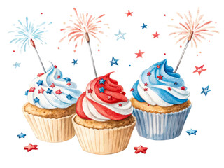 Colorful cupcakes with stars and fireworks for celebration