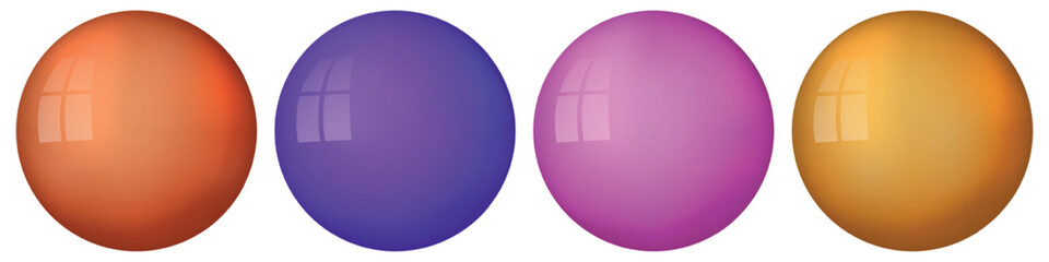 Set with glass colorful balls. Glossy realistic ball, 3D abstract vector illustration highlighted on a white background. Big metal bubble with shadow.
