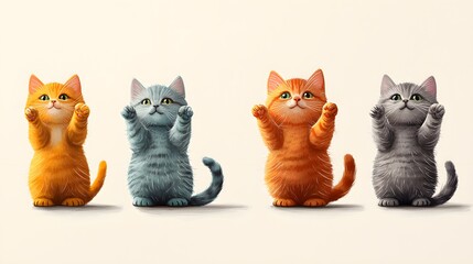Four Colorful Cats Sitting Together
