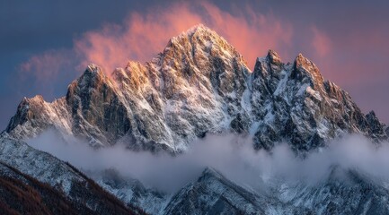 Obraz premium Majestic Mountain Peak Ablaze with Radiant Dawn