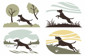 Joyful Chase: Running Dog Silhouette Collection