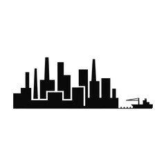 Fototapeta premium Industrial city skyline with cargo ship