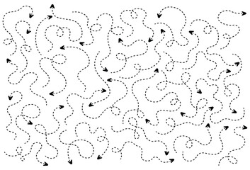 Chaotic yet charming, a canvas of dashed arrows waltzing in diverse directions. A graphical odyssey where wayfaring meets whimsicality.