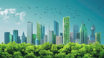 Obraz premium Green smart cities integrating renewable energy, efficient transit, sustainable infrastructure, waste management innovation, and environmentally conscious urban development practices