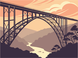 New River Gorge Bridge at Sunrise with Mist