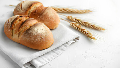 Bread and ears on napkin isolated on white