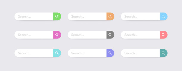 Search Bar Colorful Button Icons Collection. Web Element Set Vector Illustration