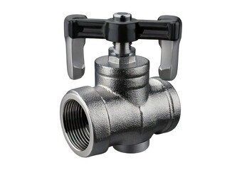Household stainless steel check valve with black handles isolated on transparent or white background