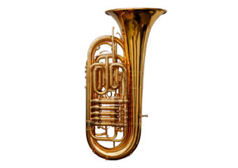 Intricate vintage brass tuba design isolated on transparent or white background