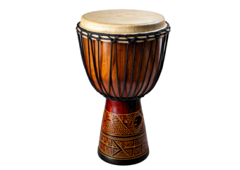 Djembe African drum. Traditional musical instrument, isolated on transparent or white background