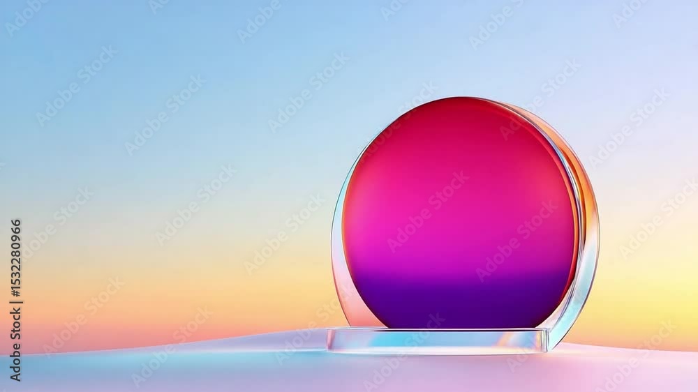 Poster Abstract Orb in a Dreamy Setting: A mesmerizing pink sphere encased in a transparent holder against a soft, gradient backdrop, representing a sense of elegance and simplicity.