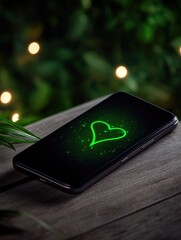 Glowing Heart on Cell Phone Screen