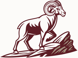 Obraz premium Powerful Ram Standing on a Rock, Ideal for Logos and Sports Teams