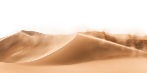 sand dunes and flying sand in dessert isolated on white or transparent png