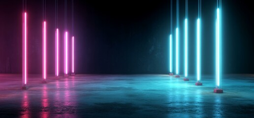 Neon Light Columns Abstract Background