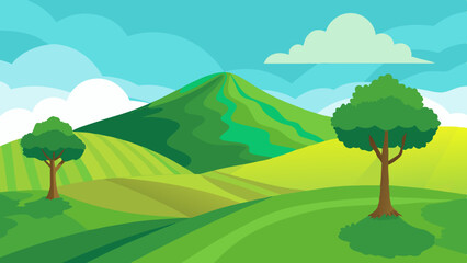 Fototapeta premium Green Rolling Hills Landscape with Farmhouse and Trees