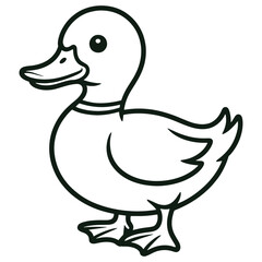 Cute Cartoon Duck Line Drawing Black and White Duck Illustration for Kids Coloring Page