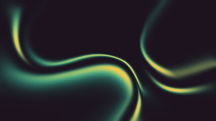 Vibrant abstract background featuring smooth neon light trails in green and yellow hues on a dark...