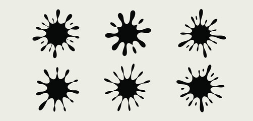 Six Black Ink Splatter Shapes Graphic Design Elements