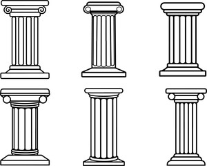 Obraz premium Set of Greek ionic column outline vector illustration line art